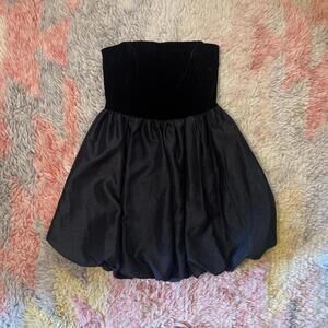 black strapless velvet bubble mini dress